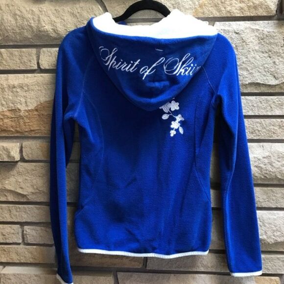KJUS Spirit Of Skiing embroidered zip hoodie cashmere Blue Medium - Picture 1 of 11